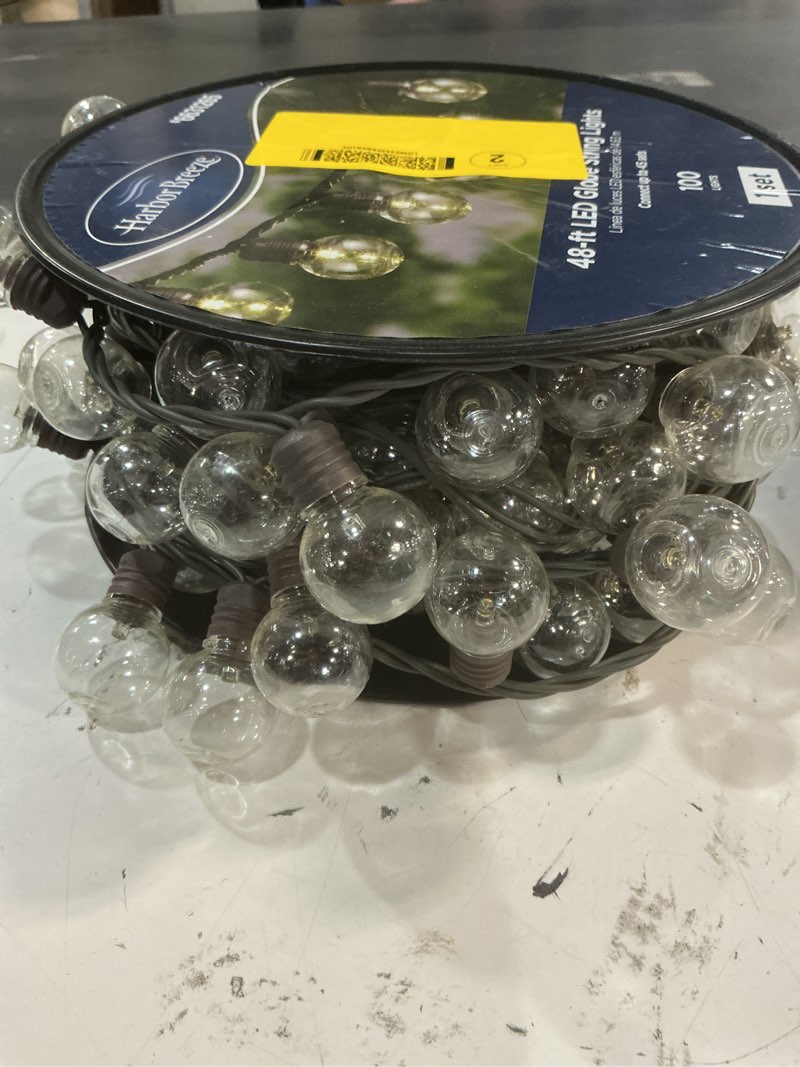 Condition photo showing Good Condition for harbor breeze 48-ft plug-in brown indoor/outdoor string light with 100 white -light led globe bulbs