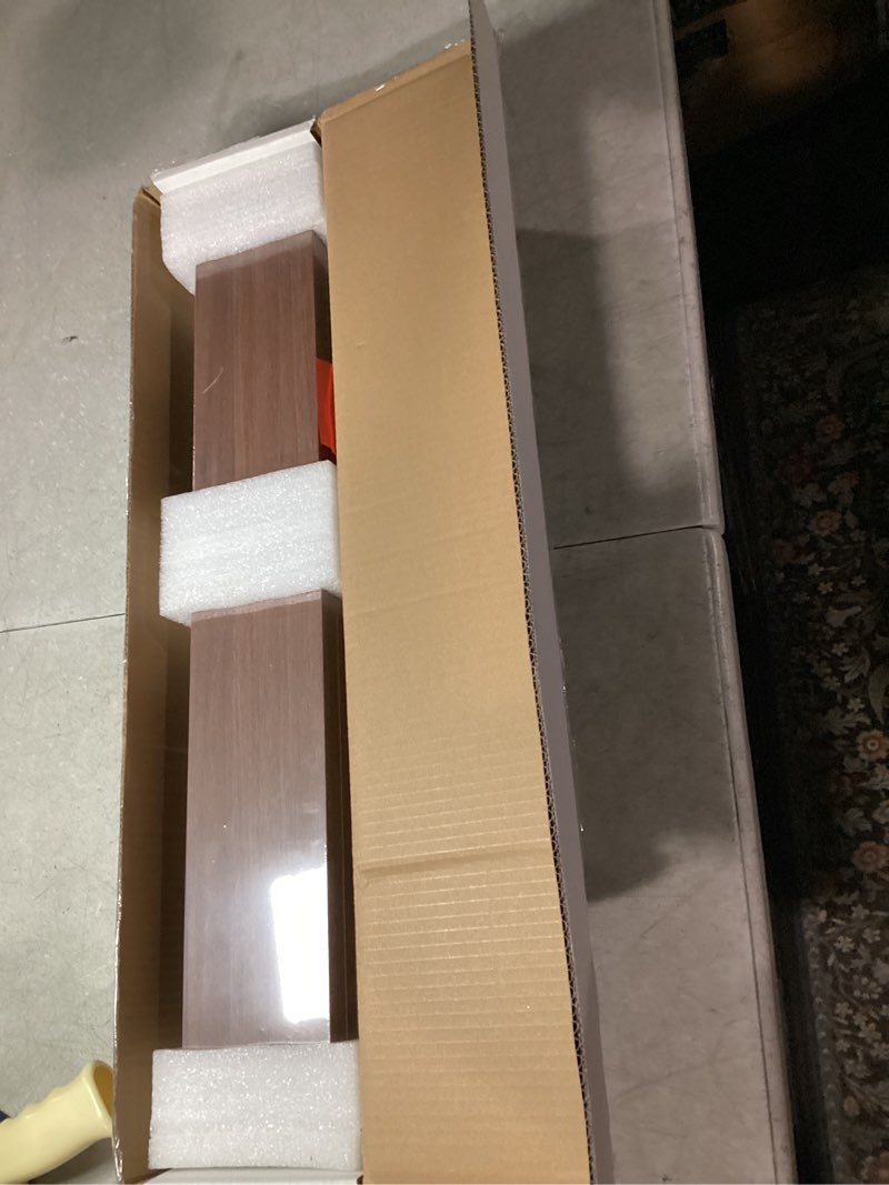 Condition photo showing New/Like New for upsimples Floating Shelves for Wall, 23.6 Inch Shelves for Decor Storage Set of 6, Wall Mounted Wood Shelf for Bedroom, Living Room, Bathroom, Kitchen, Long Picture Ledge Shelves, Brown