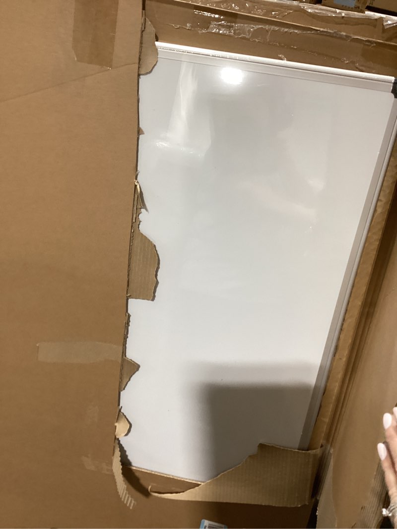 Condition photo showing As Is for vusign magnetic whiteboard 48" x 36", large dry erase board for wall with silver frame, wall-mounted white board for office, classroom & home, includes markers, magnets and eraser
