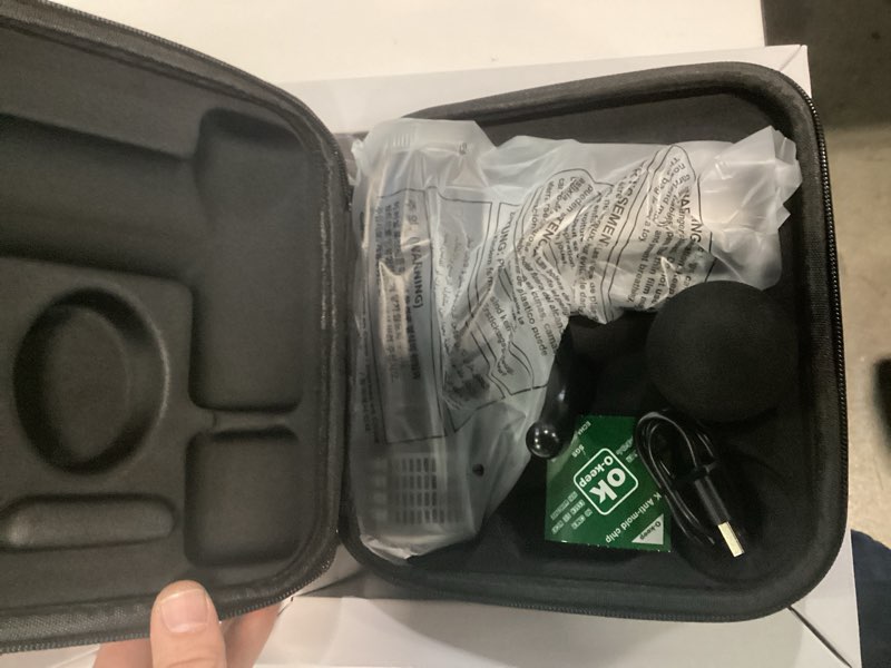 Condition photo showing As Is for sharper image® powerboost® pro+ hot & cold compact percussion massager, dual-temperature node, soothing heat & cold therapy, 6 speed, 4 attachments, lightweight portable athlete recovery, travel case