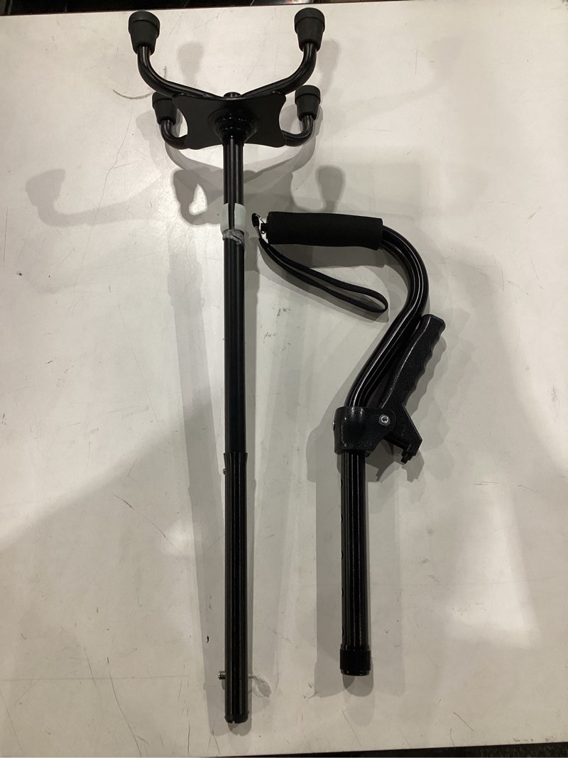 Condition photo showing As Is for *similar to stock* vive quad cane - walking stick for men and women - lightweight adjustable staff - comfortable right and left hand grip for stability support - four prong sturdy aluminum travel aid - 4 tip black