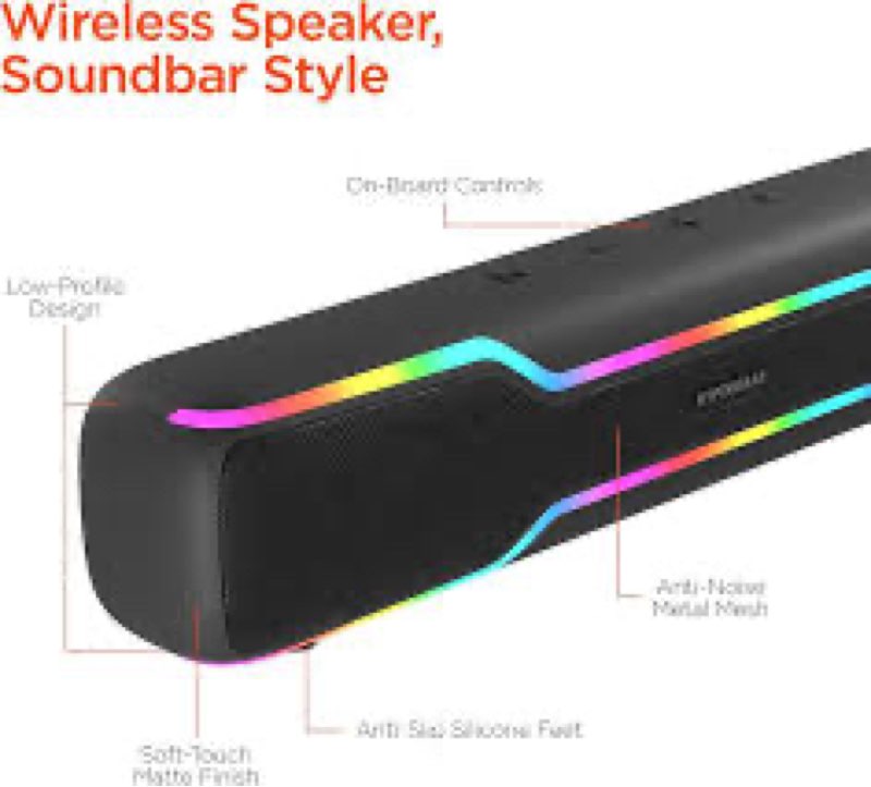 ilive 17-inch portable wireless multimedia soundbar speaker with led lights