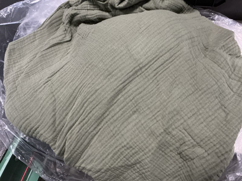 Condition photo showing Good Condition for organic airy gauze blanket, full/queen, olive