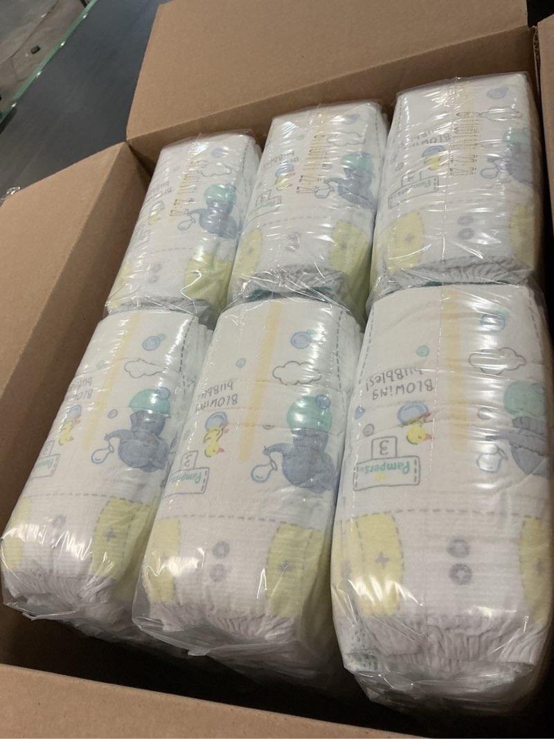 Condition photo showing New/Like New for pampers swaddlers diapers, size 3 (13-26 lbs), 168 count, absorbent, keeps baby dry and comfortable, skin safe disposable baby diaper size 3 168