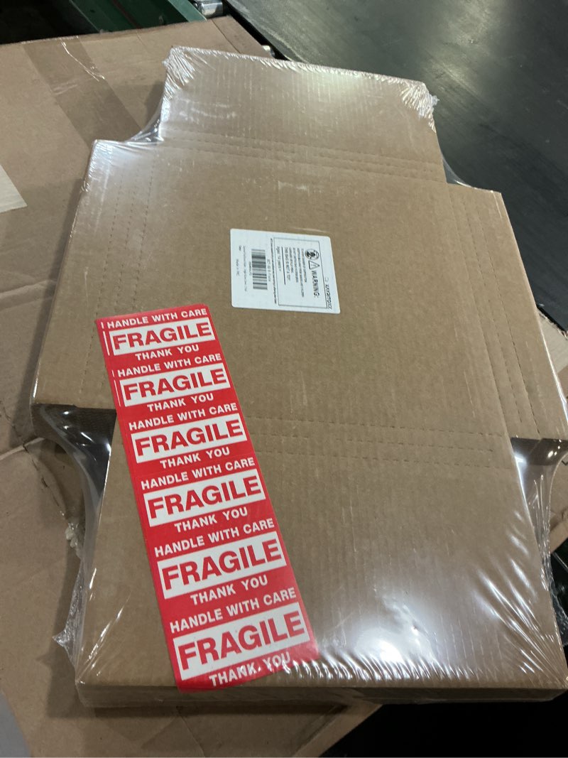 Condition photo showing New/Like New for vinyl record mailers, 12.8"l x 12.8"w x 1"d kraft corrugated cardboard lp shipping boxes for mailing packaging moving storage, with fragile stickers, brown, 15 pack