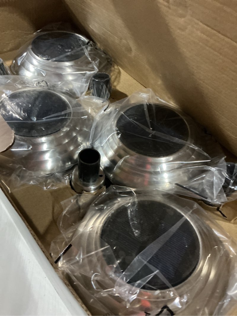 Condition photo showing New/Like New for beau jardin 8 pack solar pathway lights outdoor stainless steel lights solar powered waterproof glass high lumen garden landscape path yard walkway driveway outside color changing cool white silver silver 8pack stainless steel glass