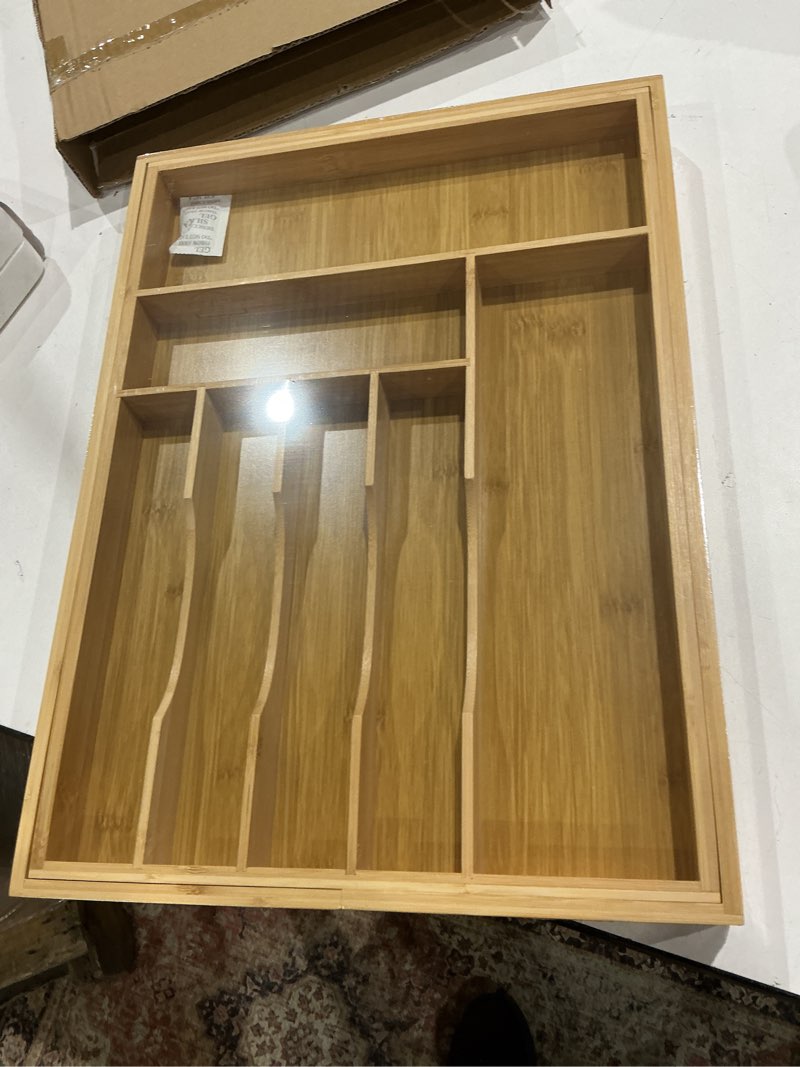 Condition photo showing Good Condition for liviys cutlery drawer organizer for kitchen utensils, 13-20 inches expandable bamboo utensil tray, large wooden silverware organizer insert for kitchen drawers