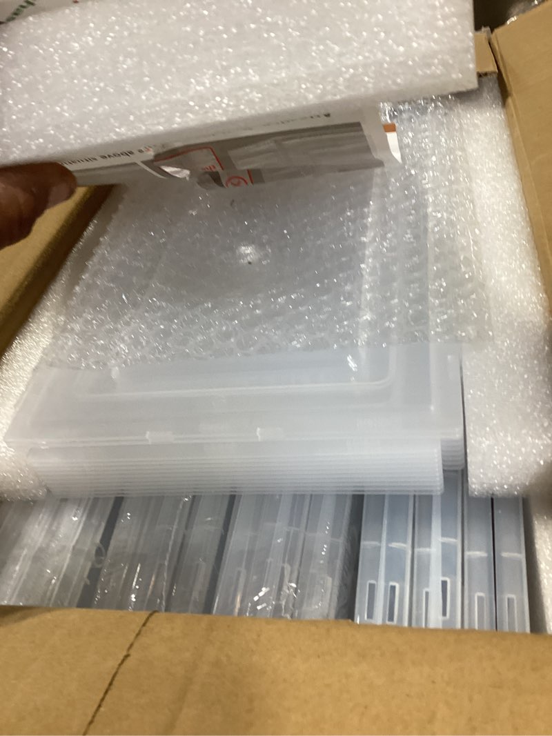 Condition photo showing New/Like New for 12 pack clear shoe storage organizer with magnetic door,stackable plastic shoe boxes for sneakers,boots,and heels,space-saving foldable shoe rack for closet,durable shoe cabinet organizer,white white 12 pcs