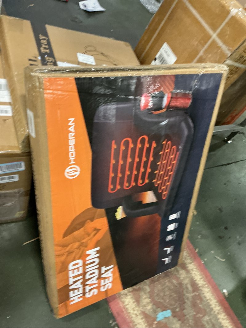 Condition photo showing New/Like New for HOPERAN Heated Stadium Seats for Bleachers with Back Support and Wide Cushion, Extra Portable Bleacher Seat Foldable Stadium Chair, USB 3 Levels of Heat, 5 Pockets for Outdoor Camping Games Sports 1pc Black 23"