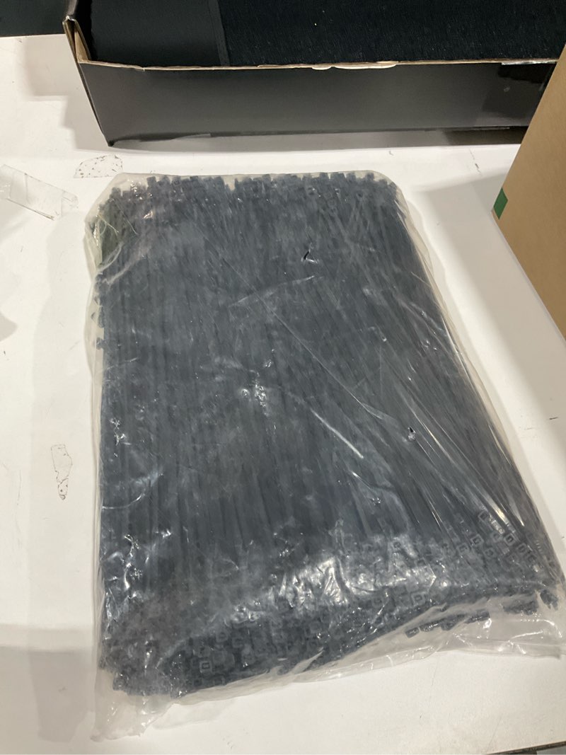 Condition photo showing As Is for zip ties, razcc 1200pcs black cable zip ties 14 inch, heavy duty plastic wire ties with 70lb tensile strength, self-locking black nylon tie wraps for indoor and outdoor wideth 0.2"