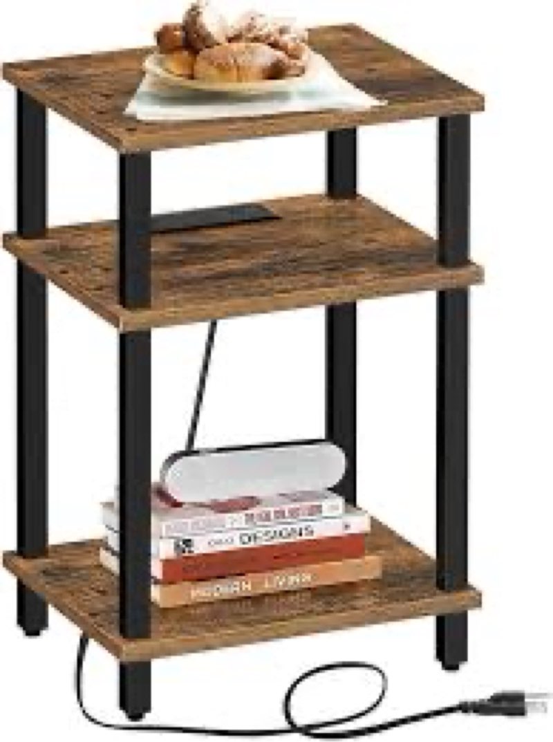 tutotak set of 1 end table with charging station, side table with usb ports and outlets, nightstand, 3-tier storage shelf, sofa table for small space tb01bb0422