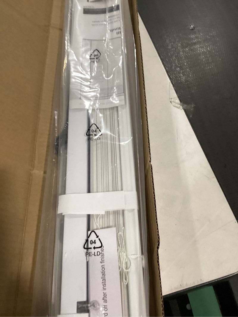 Condition photo showing As Is for LazBlinds No Tools No Drill 1" Vinyl Mini Blinds, Cordless Blinds for Windows, Light Filtering Horizontal Window Blinds & Shades, 27" W x 64" H, White Cordless-white 27" W x 64" H