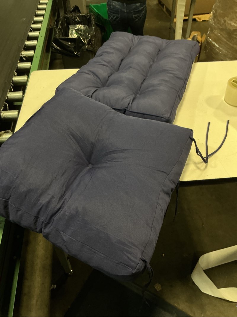 Condition photo showing Good Condition for ipynbap rocking chair cushion, waterproof and fade-resistant patio chair cushions, tufted chair pads for rocker furniture, 17x17 inch, indoor/outdoor seat cushions with ties, navy blue navy blue 17"x17"/21"x17"
