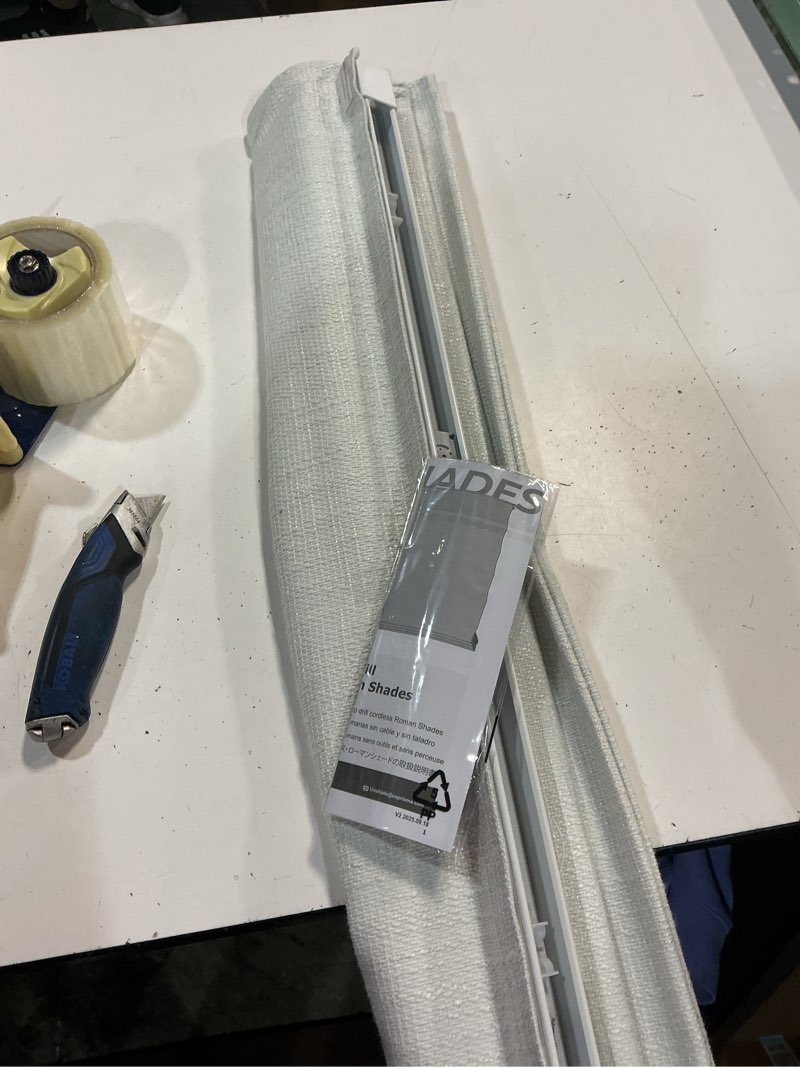 Condition photo showing As Is for unishades no tools no drill cordless roman shades for indoor windows 100% blackout, for window size 31" w × 64" h white white 31" w × 64" h