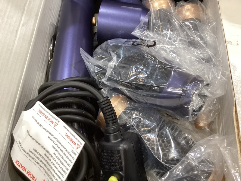 Condition photo showing New/Like New for 5 in 1 hair dryer brush set,professional negative ionic hot air styler, air curling wrap styler,detachable blow dryer brush with auto wrap curlers,hair styling tools for straight/curl/drying/smoothing blue gold
