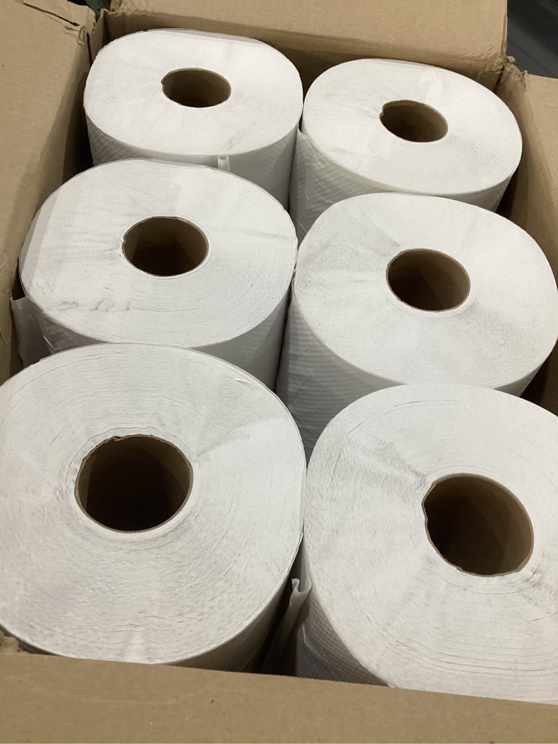 Condition photo showing New/Like New for Genuine Joe Embossed Hardwound Roll Towels, 2" Core, 1-Ply, 7.8" x 600', White, 12 Count White 7.9" x 600' (Pack of 12)