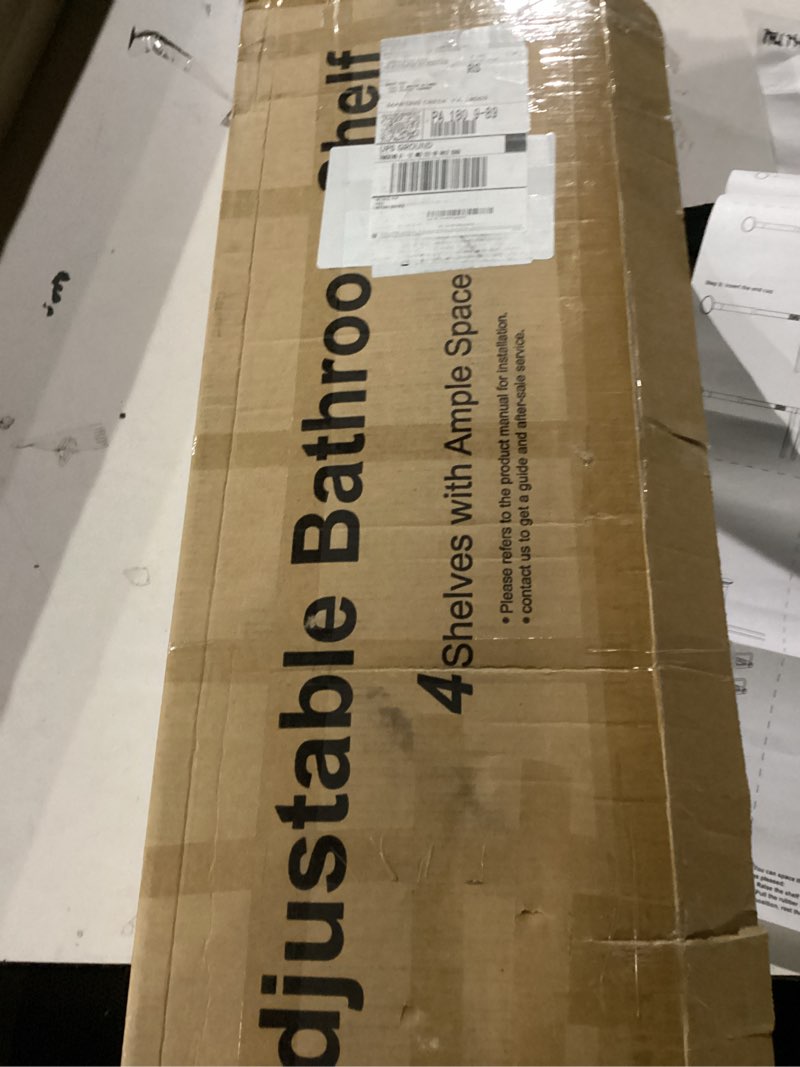 Condition photo showing New/Like New for Similar  to HAMITOR Corner Shower Caddy Tension Pole: 4-Tier Rust-Resistant Adjustable Bathroom Organizer Shelves - 47-121 Inch No-Drill Quick Installation - Space-Saving Storage for Renters Family - Silver Gray