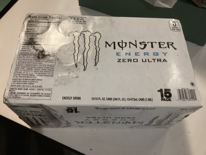 Condition photo showing New/Like New for Monster Energy Zero Ultra, Sugar Free Energy Drink, 16 Ounce (Pack of 15) Zero Ultra 16 Fl oz (Pack of 15)