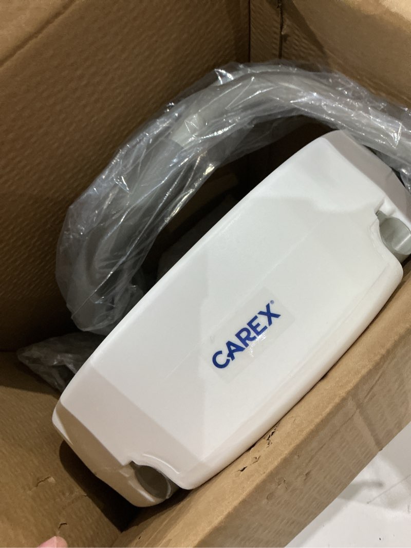 Condition photo showing As Is for carex 3.5 inch raised toilet seat with arms, elongated toilet seat riser, up to 250 lbs capacity, elevating & raising seat for elderly & handicap, universal, slip-resistant with padded handles, white