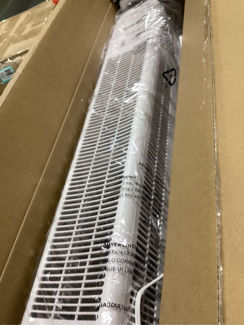Condition photo showing As Is for dreo tower fan 42 inch,quiet oscillating bladeless fan with remote, 6 speeds, 4 modes, led display, 12h timer, white floor standing fan powerful for indoor home bedroom office room white standard fan