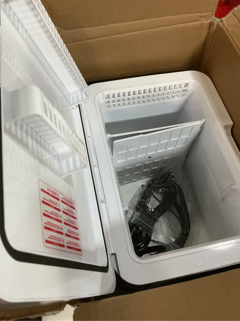Condition photo showing As Is for antarctic star compact mini fridge, 10l portable small refrigerator, 2.6 gal mini fridge with ac/dc adapters, small cosmetics cooler for beverage, food, makeup, bedroom, office, dorm, black