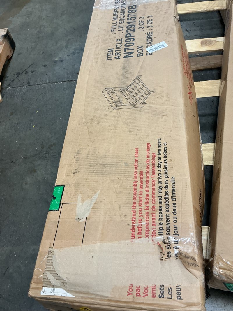 Condition photo showing As Is for (Incomplete only 1 box of 3 Merax Full Size Murphy Bed with Storage Cabinets, Rustic Solid Wood Wall Bed with 3 Cabinet Shelves,