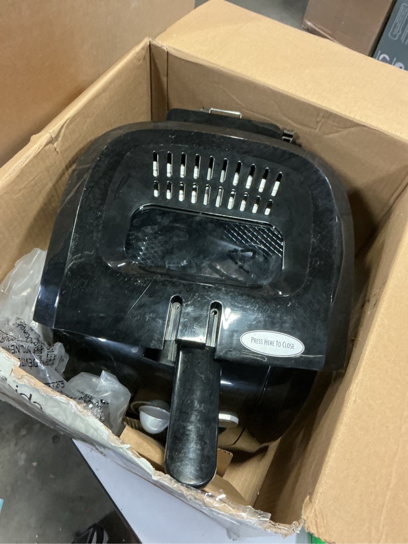 Condition photo showing As Is for Hamilton Beach Cool Touch Electric Deep Fryer with Basket and Lid, 2 Liters / 8 Cups Oil Capacity, Adjustable Temperature, 1500 Watts for Fast Heat-up, viewing Window Easy to Clean, Black (35021)