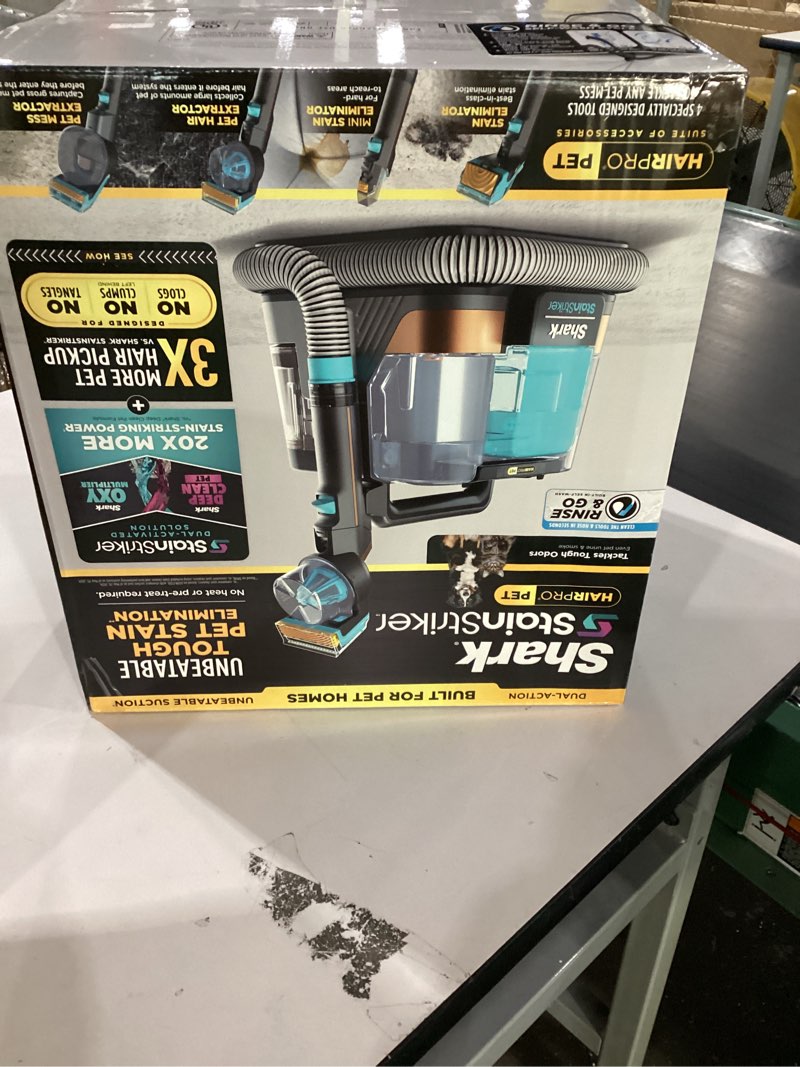 Condition photo showing New/Like New for Shark StainStriker HairPro Portable Carpet, Upholstery & Area Rug Cleaner with Pet Mess & Hair Tools, Self-Cleaning, Perfect for Pets & Car Interiors, 4 Cleaning Tools & Pet Solution, Copper, PX251 StainStriker w/ HairPro Technology