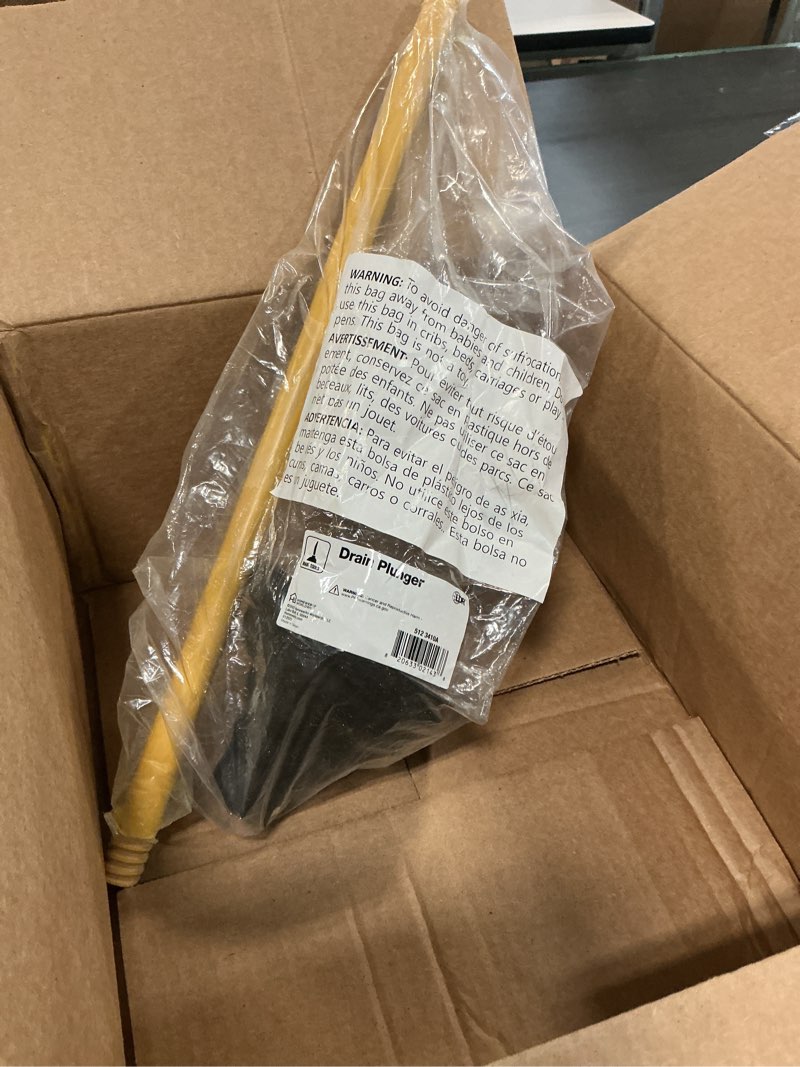 Condition photo showing As Is for ldr 512 3410a heavy duty drain handle double thrust rubber force cup removes clogs for bathrooms, kitchens, baths, showers, powerful commercial and residential, 26.40"x5.35", wood flange plunger