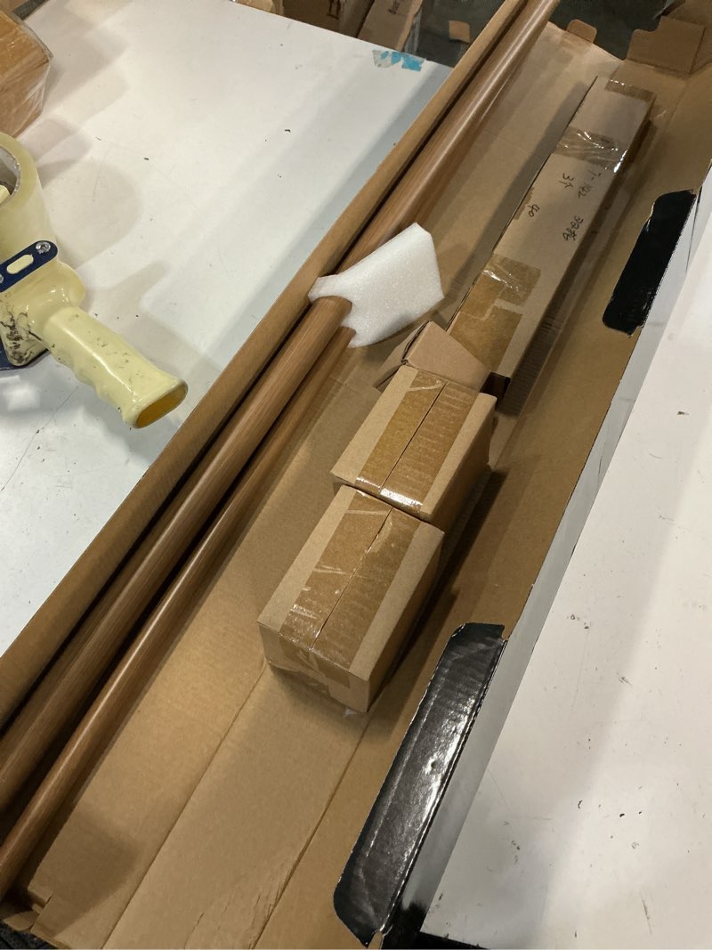 Condition photo showing Good Condition for faux wood style curtain rod set with wood grain round finial, 36-72 inch, standard double drapery rod for 1 pack, 1 inch diameter, adjustable length 36-72'' chestnut