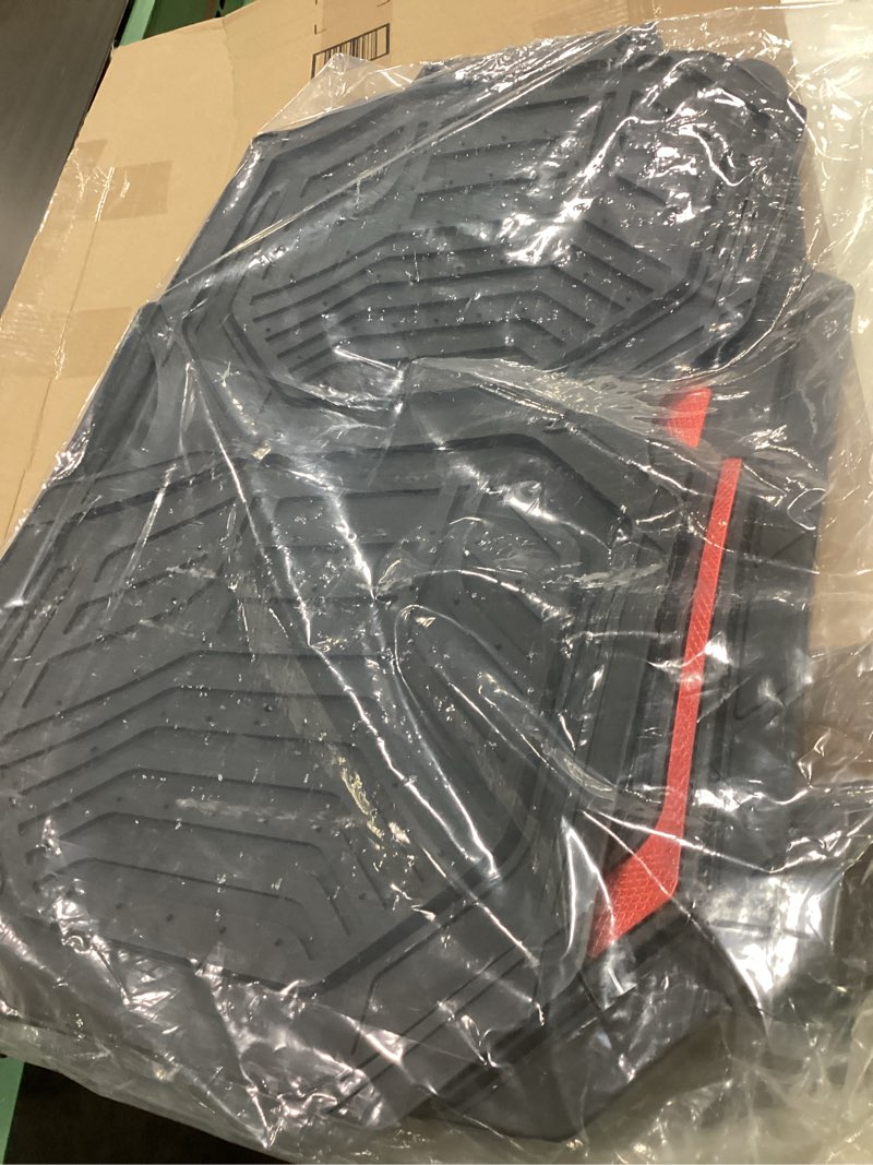 Condition photo showing Good Condition for pic auto heavy duty rubber floor mats, red aluminum film car mats set, front and rear car mats with anti-slip backing, all weather protection, trim-to-fit for automotive suv, sedan, van