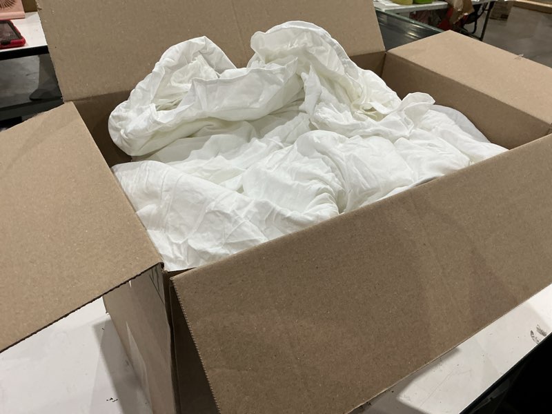 Condition photo showing As Is for lush decor ruffle skirt bedspread set - 3-piece luxurious farmhouse bedding - elegant ruffle detail - timeless style - soft lightweight sheets - king, white king white