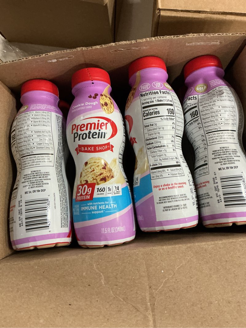 Condition photo showing Good Condition for B.B. 25/SEP 2025))Premier Protein Shake, Cookie Dough, 30g Protein, No Added Sugar, 24 Vitamins & Minerals to Support Immune Health, 11.5 fl oz, 12 Pack (Packaging May Vary) Cookie Dough 11.5 Fl Oz (Pack of 12)