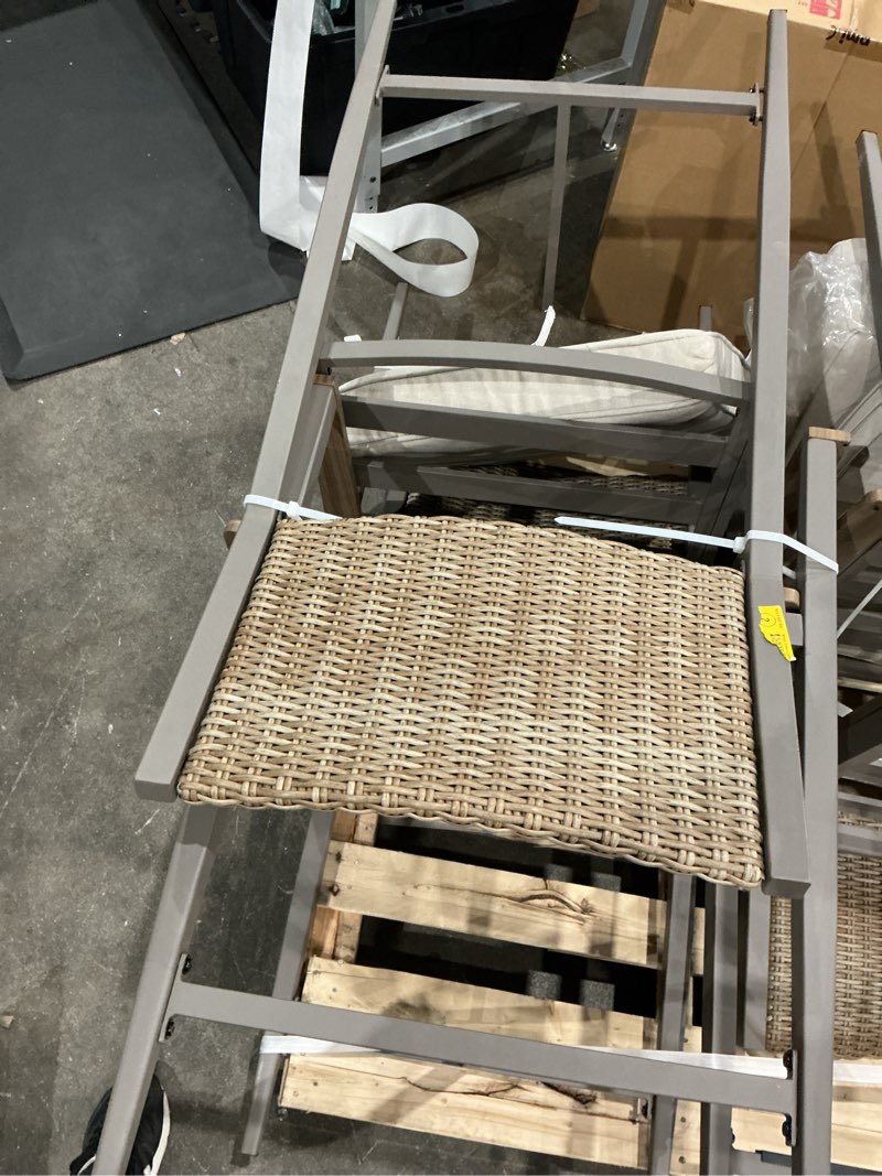 Condition photo showing As Is for allen + roth dorsey set of 2 wicker gray steel frame stationary counter-height chair with cream cushioned seat