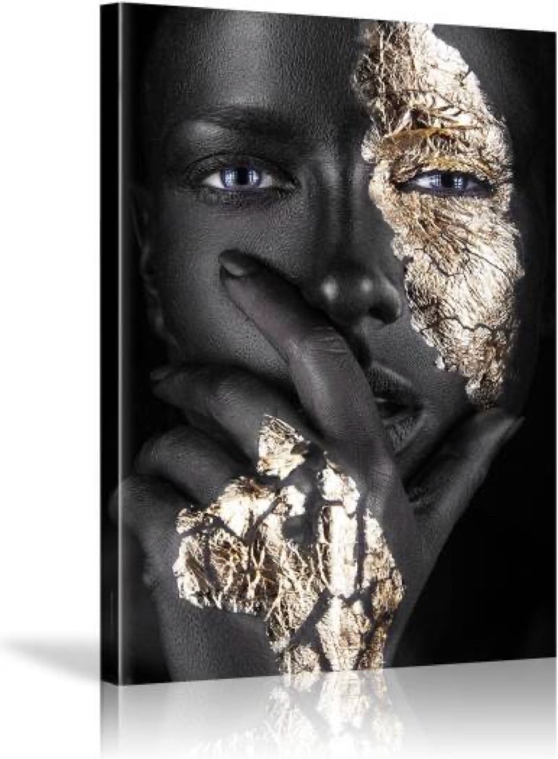 black woman wall art african american wall art canvas framed black and gold women portrait canvas print artwork black art wall decor african decorations for living room 16”x24”