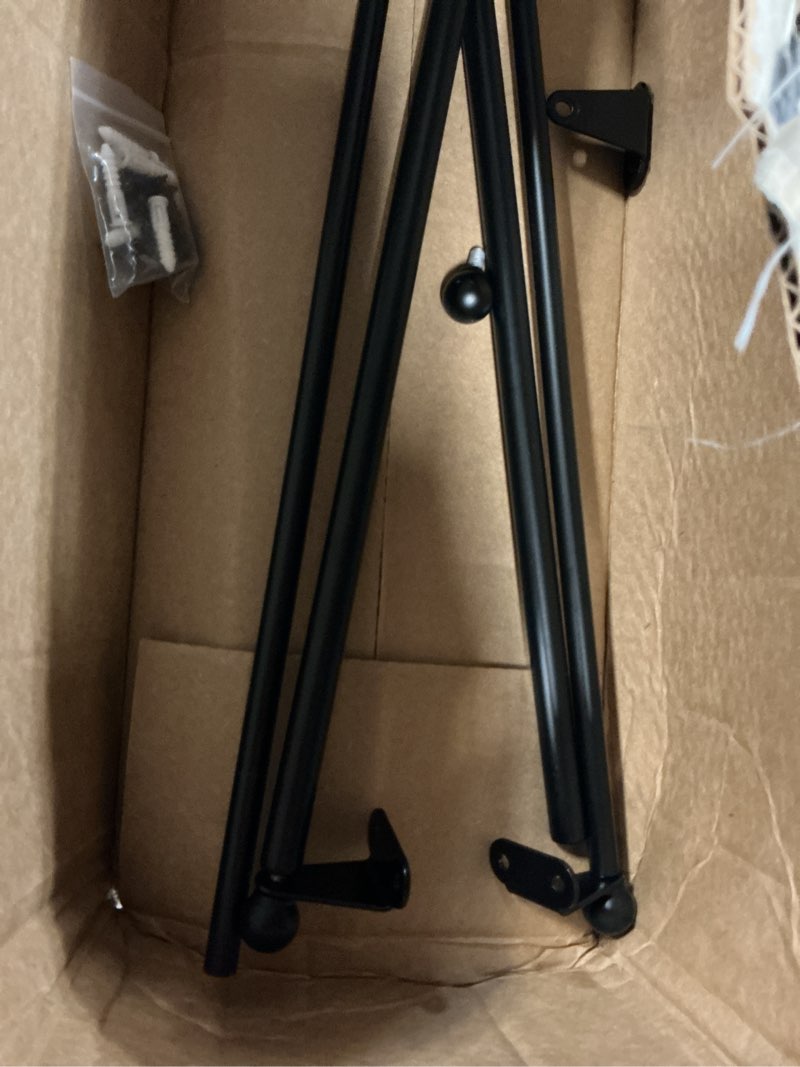 Condition photo showing As Is for curtain rods for windows 28 to 48 inch, 5/8 inch black curtain rod set with brackets, splicing adjustable metal drapery rod for bedroom, kitchen, living room, matte black