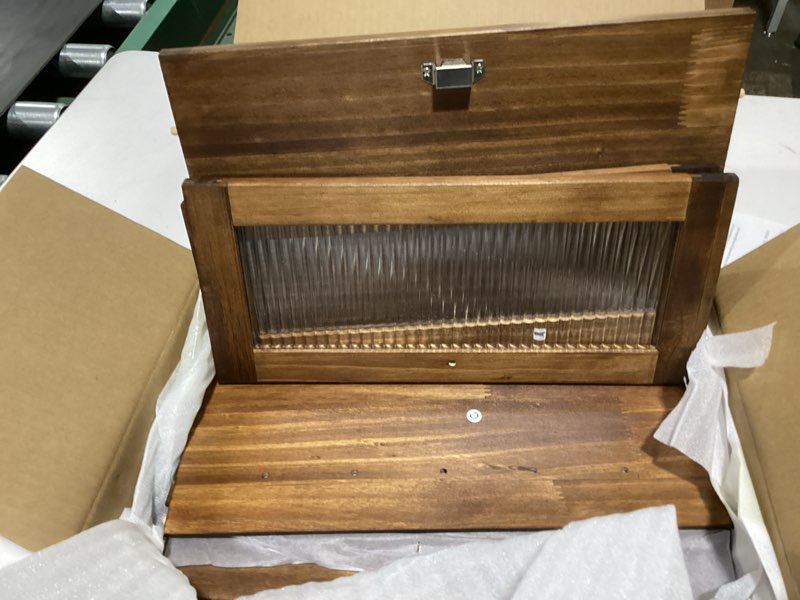 Condition photo showing New/Like New for Sunhoo Bread Box for Kitchen Countertop Wooden Bread Storage Container Bin 2 Layer Breadbox Holder Large Capacity Keeper Vintage Farmhouse Food Organizer Pantry Shelf Acrylic Window (Brown)