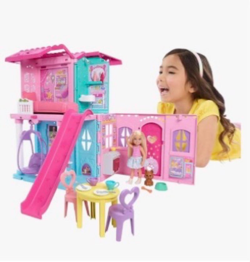 Barbie Chelsea Toy Dollhouse with 15+ Accessories, Pop-Up House Expands to 17+ x 13+ inches with 5 P
