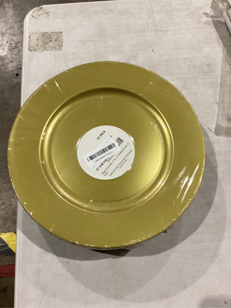 Condition photo showing New/Like New for 13'' Party Chargers Large Plates & Platters Great for Elegant Party's Weddings Tableware Great for Serving dish Gold Pack of 12 12 Gold
