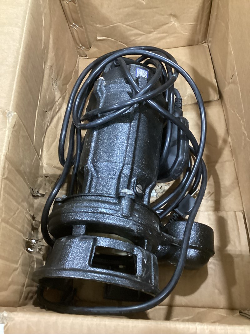 Condition photo showing As Is for aquastrong 1 hp sewage grinder pump, 115v 4200 gph sewage/effluent pump | sewage pump 2 inch discharge, cast iron sump pump submersible with auto float switch for basement sump basin and sewage well
