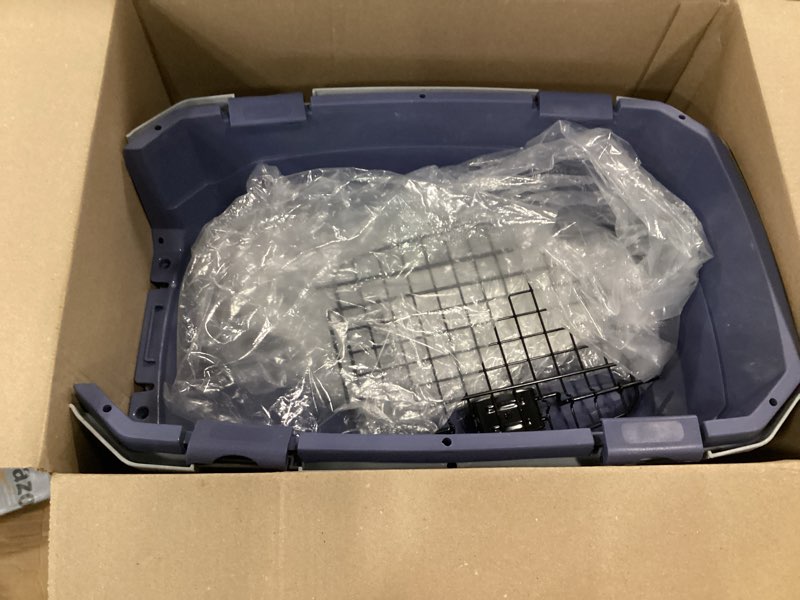 Condition photo showing Good Condition for amazon basics sturdy portable 2-door top-load hard-sided pet travel carrier with secure ventilation, handle, front & top entry for dogs, cats, 22.8"l x 15"w x 13"h, gray & blue gray & blue 22.8"l x 15.0"w x 13.0"h
