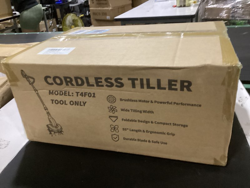 Condition photo showing Good Condition for cordless tiller cultivator compatible with makita 18v battery (tool only), 450rpm electric tiller for gardening, 9"x6.3" tilling, 48 reinforced steel tines rototiller for lawn/soil cultivation blue