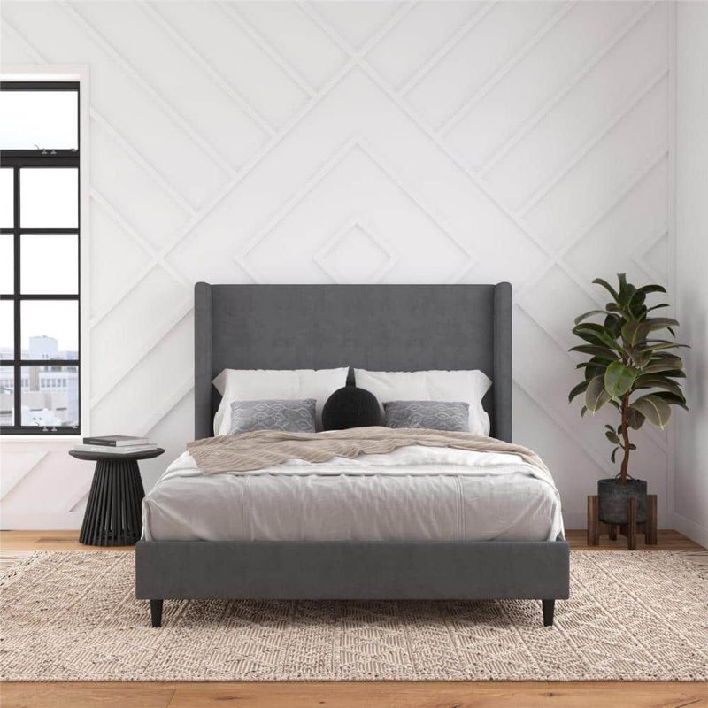 Realrooms Evie Upholstered Wingback Bed,, Soft Woven, unknown size