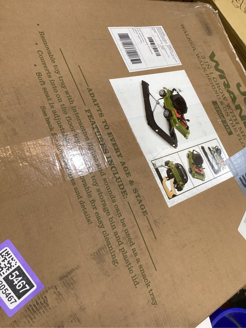 Condition photo showing As Is for jeep classic wrangler 3-in-1 grow with me activity walker - features music, lights, removable play tray, push walker mode, converts into rolling car toy, anniversary green