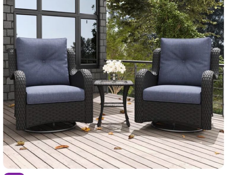 LayinSun 3 Pieces Swivel Gliders Patio Chairs Set With Side Table Frame Color: Black, Cushion Color: Navy ( incomplete) 