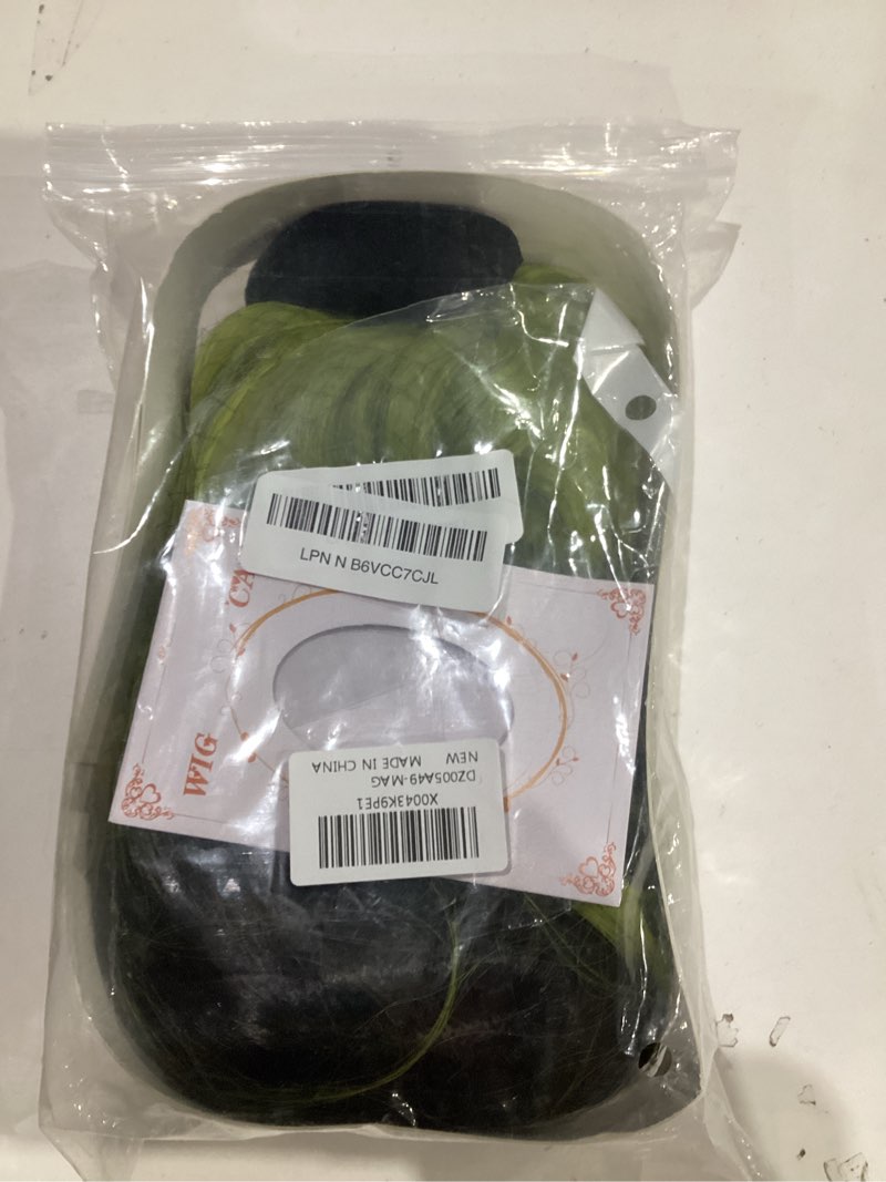 Condition photo showing As Is for MAGQOO Green Wigs for Women Girls Matcha Green Wig Short Curly Wavy Wig with Bangs Synthetic Heat Resistant Halloween Cosplay Costume