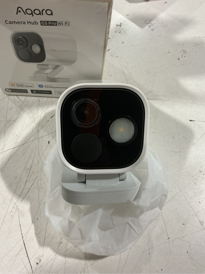 Condition photo showing As Is for aqara 4mp camera hub g5 pro wifi, true color night vision security camera outdoor, 2.4/5ghz wifi, homekit secure video, thread border router, local detection, thread/zigbee, supports alexa,google home white - wi-fi version (no poe support)