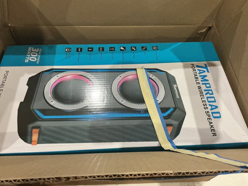 Condition photo showing Good Condition for bluetooth speaker, 300w peak power wireless boombox speakers with deep bass, portable loud stereo sound large subwoofer with led light show for party outdoor camping black