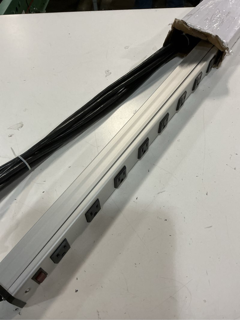 Condition photo showing Good Condition for 20 outlet heavy duty metal socket power strip,15-foot long extension cord with circuit breaker. mounting brackets included,workshop/industrial use,etl certified 20 outlets