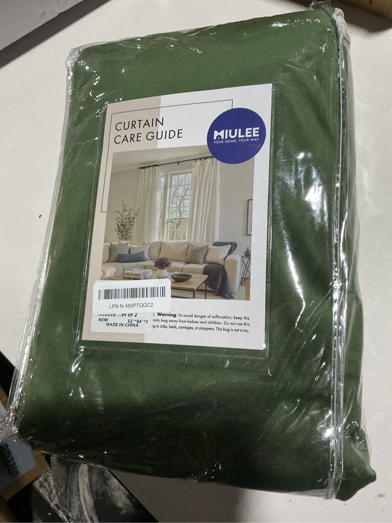 Condition photo showing Good Condition for miulee velvet curtains olive green elegant grommet curtains thermal insulated soundproof room darkening drapes for classical living room bedroom decor 52 x 84 inch set of 2 olive green 52"w x 84"l (pack of 2)
